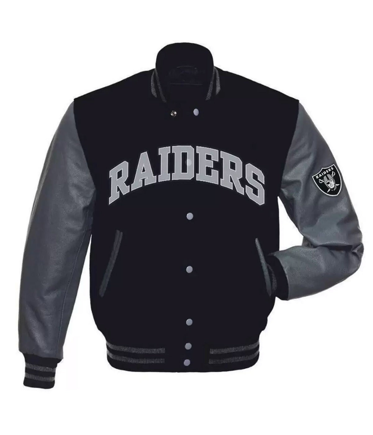 Las Vegas Raiders Grey And Black Letterman Jacket Rackup