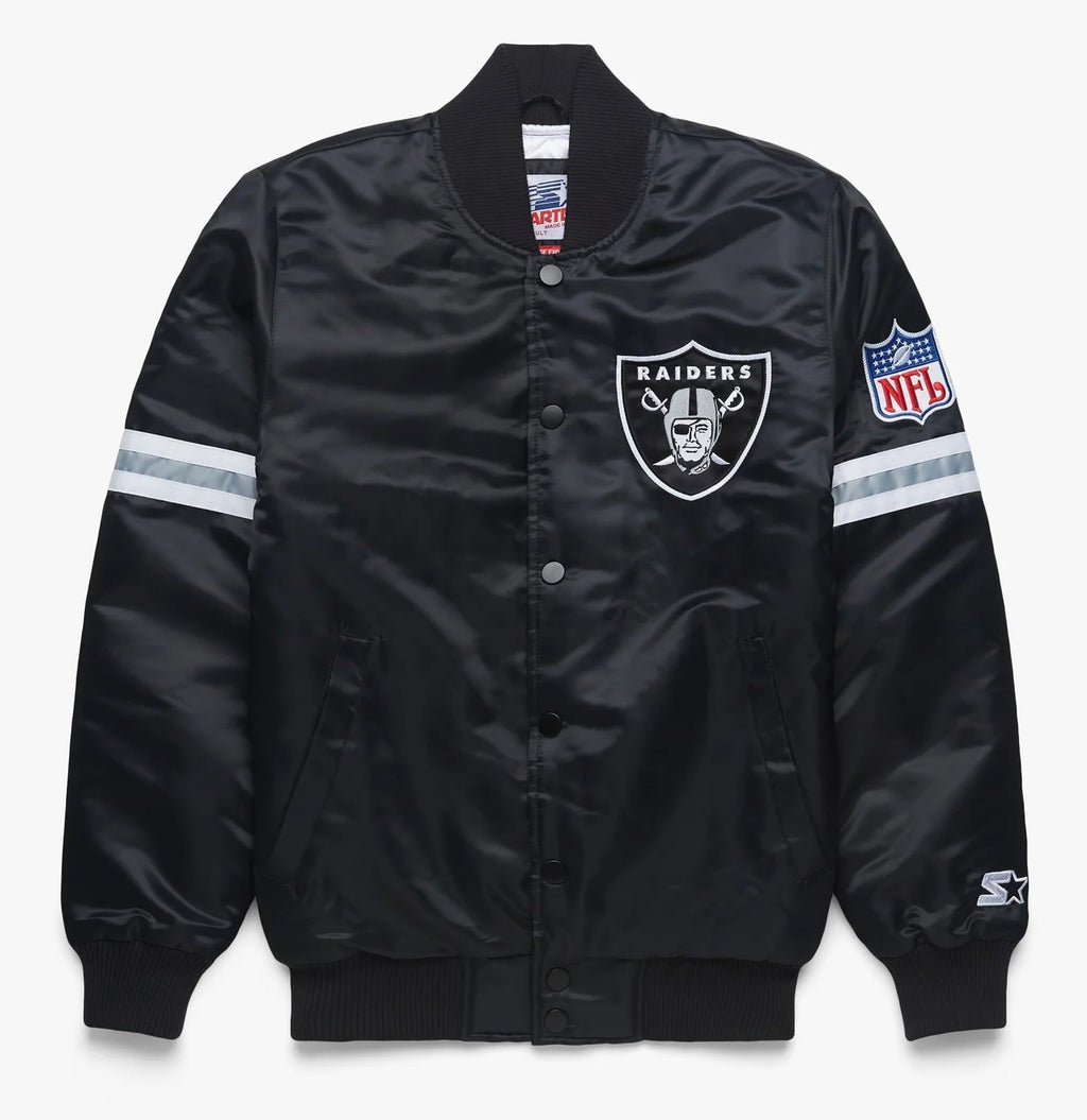 Las Vegas Raiders Striped Black Satin Jacket Rackup