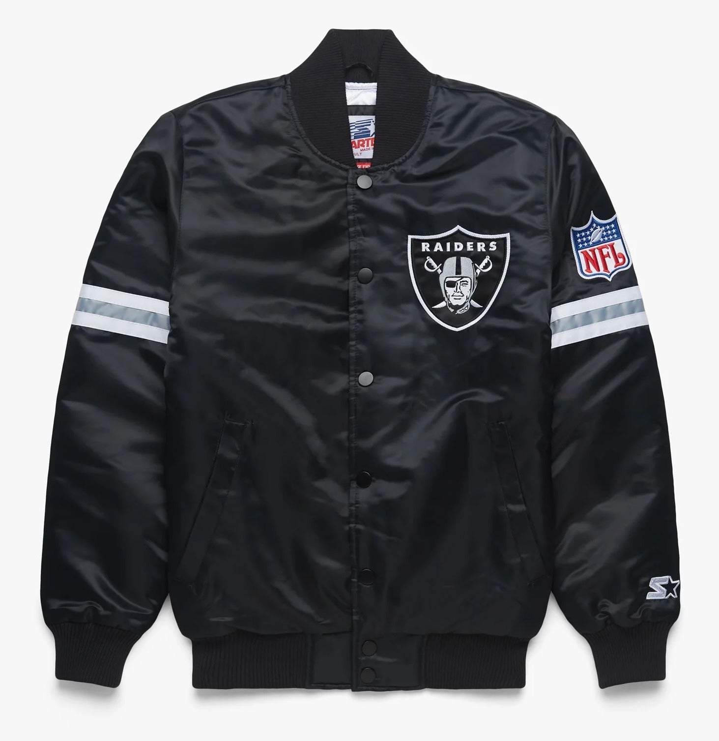 Las Vegas Raiders Striped Black Satin Jacket Rackup