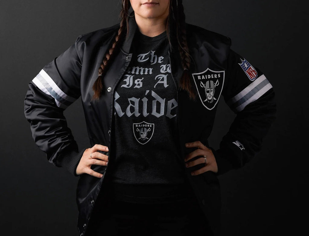 Las Vegas Raiders Striped Black Satin Jacket Rackup