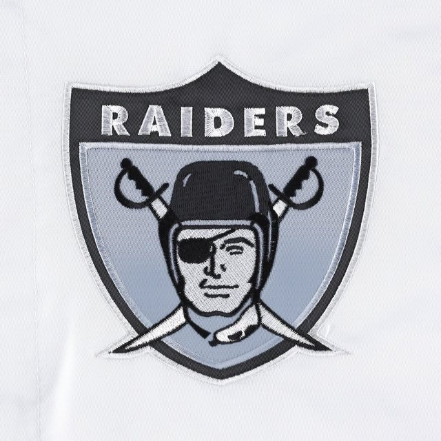 Las Vegas Raiders Throwback Warm Up Pitch White Satin Jacket WorthVee