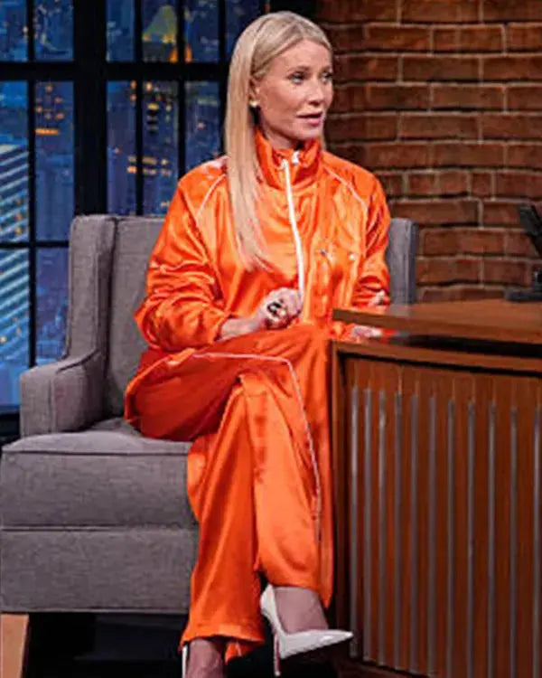Late Night with Seth Meyers Gwyneth Paltrow Orange Tracksuit WorthVee