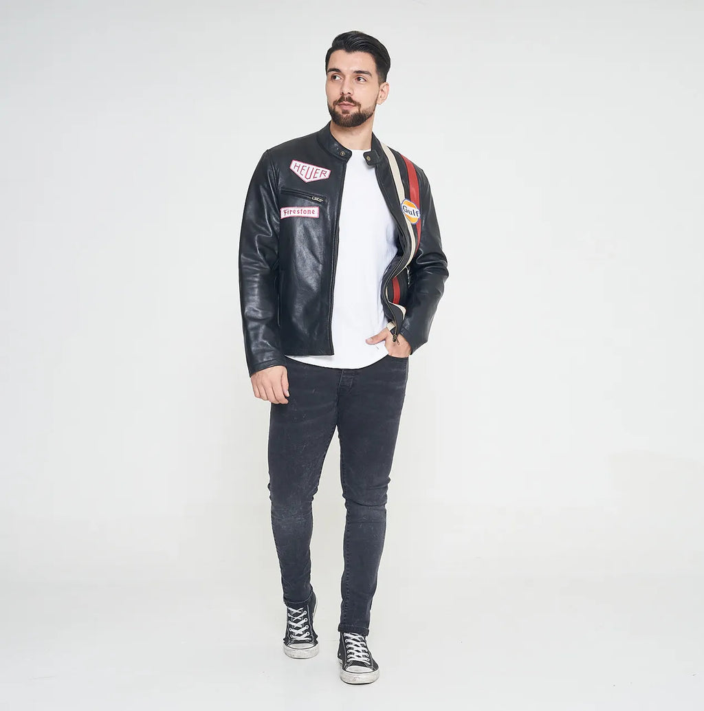 Le Mans Steve McQueen Leather Jacket Black WorthVee
