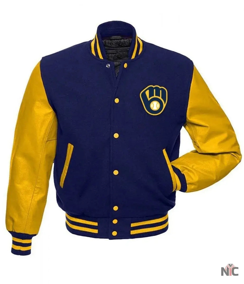 Letterman Milwaukee Brewers Yellow and Blue Jacket Clanton Jacket