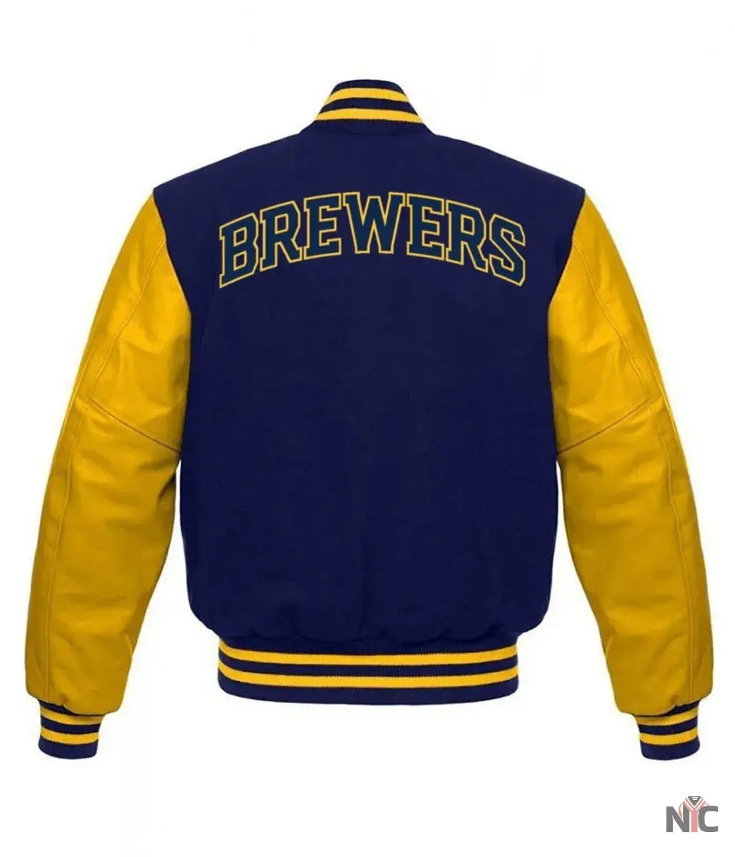 Letterman Milwaukee Brewers Yellow and Blue Jacket Clanton Jacket