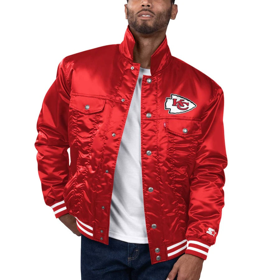 Levis x Starter Kansas City Chiefs Red Satin Varsity Jacket WorthVee
