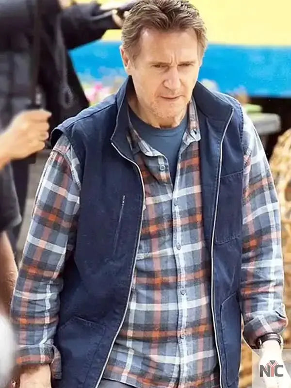 Liam Neeson Ice Road Vengeance 2025 Blue Vest Clanton Jacket