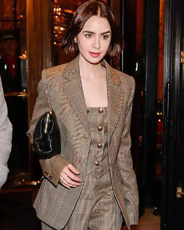 Lily Collins Plaid Blazer WorthVee