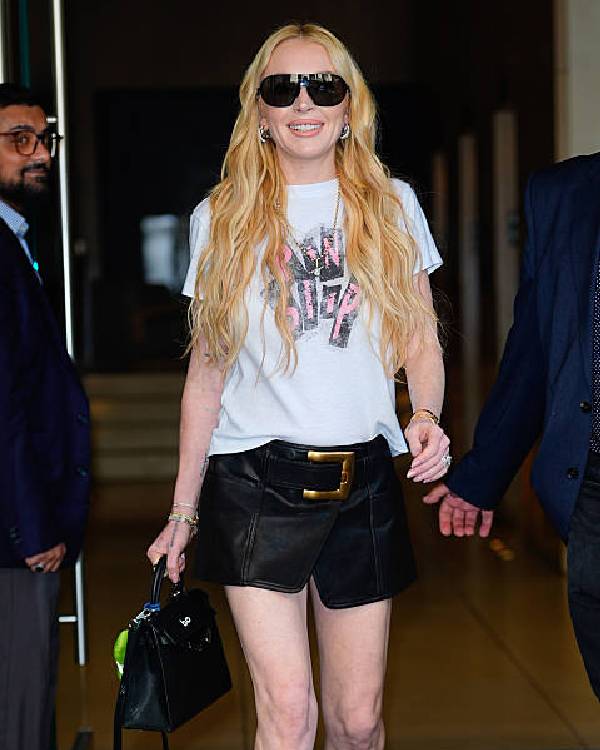 Lindsay Lohan NYC White Graphic Tee Clanton Jacket