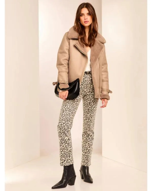 Lipsy Camel Fur Lined Aviator Jacket