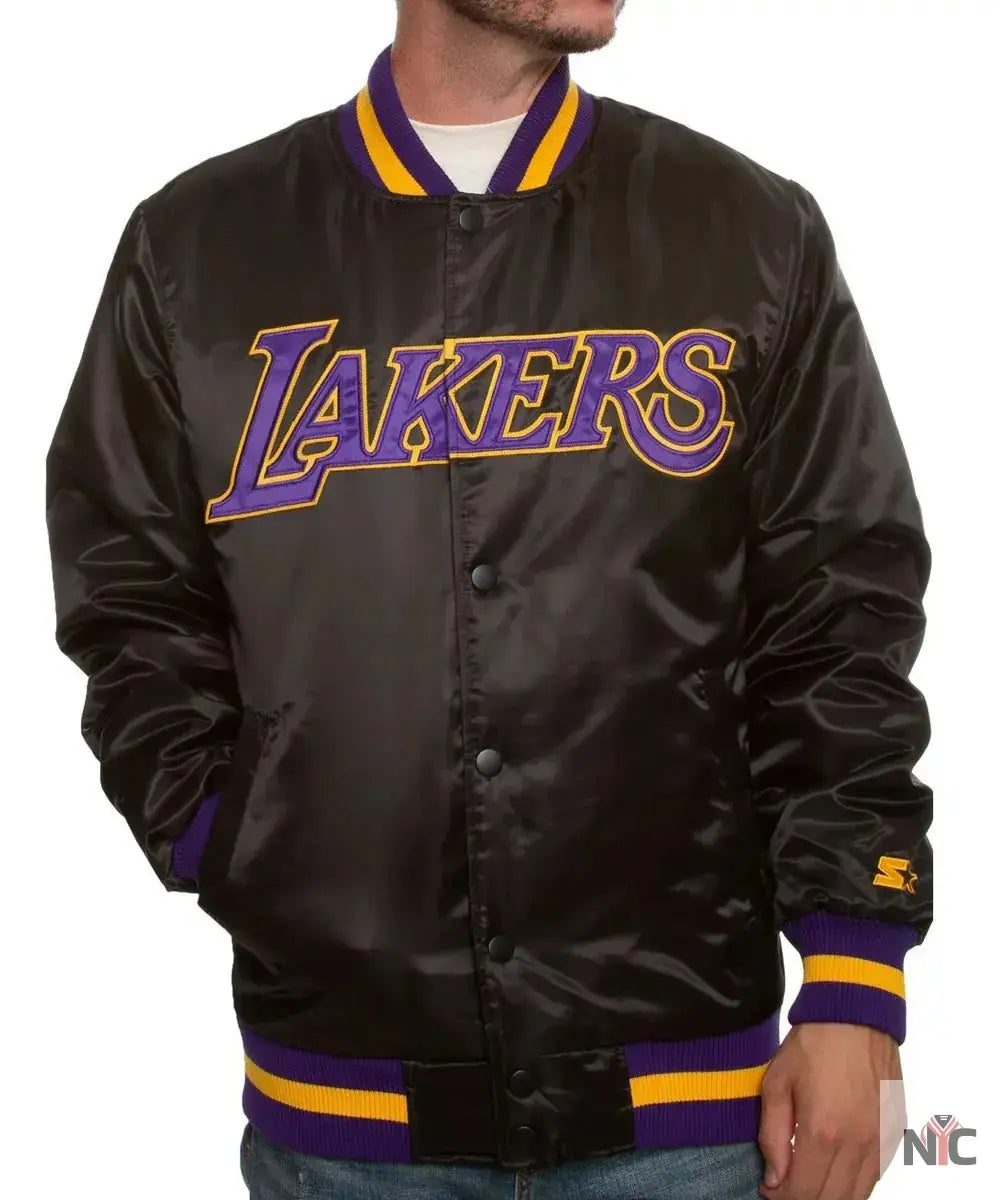 Los Angeles Lakers Black Bomber Satin Jacket Clanton Jacket