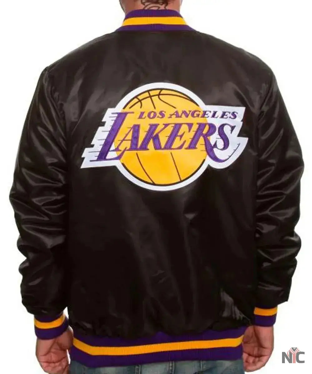 Los Angeles Lakers Black Bomber Satin Jacket Clanton Jacket