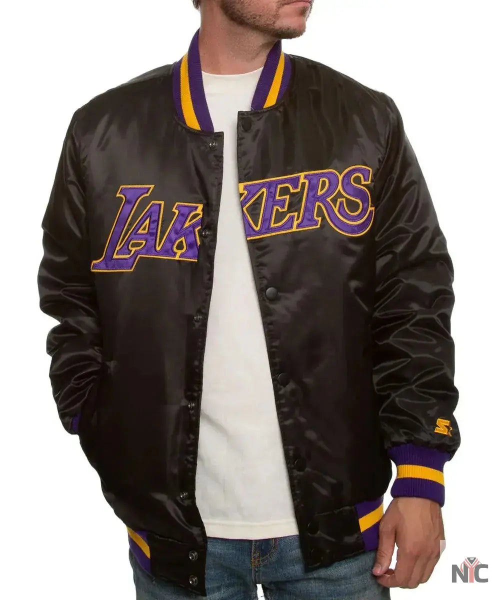 Los Angeles Lakers Black Bomber Satin Jacket Clanton Jacket