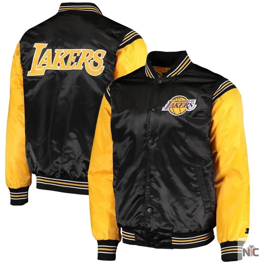 Los Angeles Lakers Enforcer Full-Snap Satin Varsity Jacket Clanton Jacket