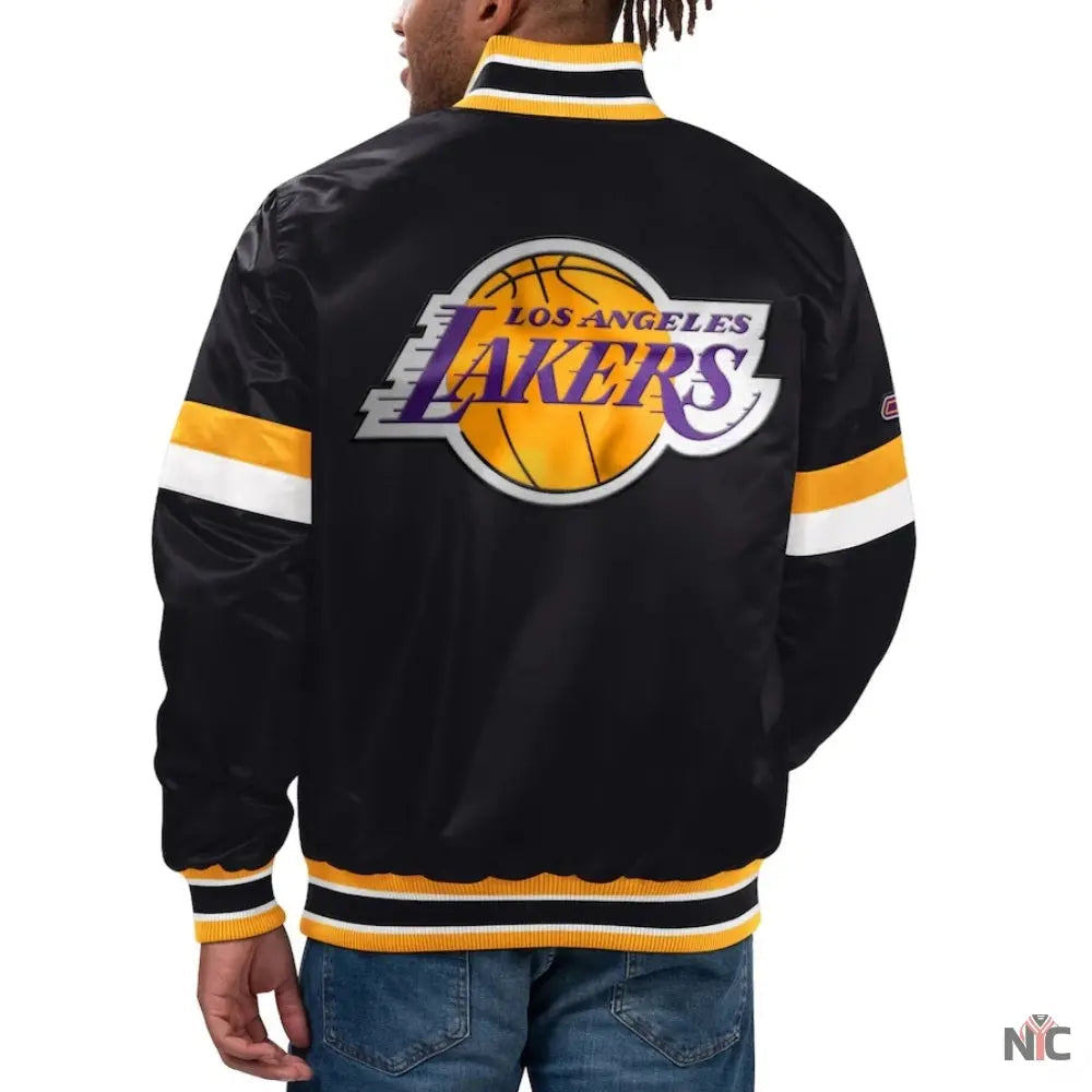 Los Angeles Lakers Home Game Black Satin Varsity Jacket Clanton Jacket