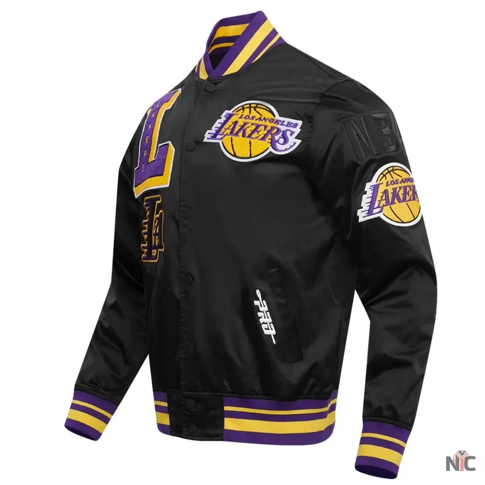 Los Angeles Lakers Pro Standard Mash Up Black Satin Jacket Clanton Jacket