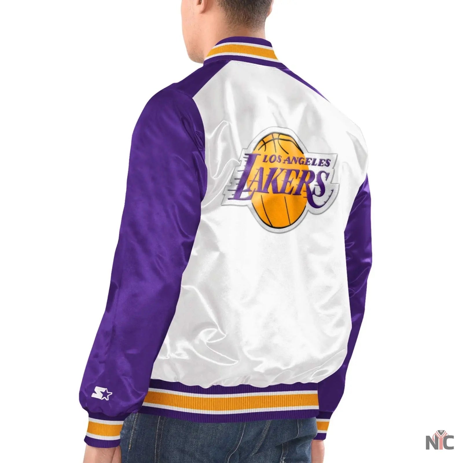 Los Angeles Lakers Renegade White & Purple Satin Jacket Clanton Jacket