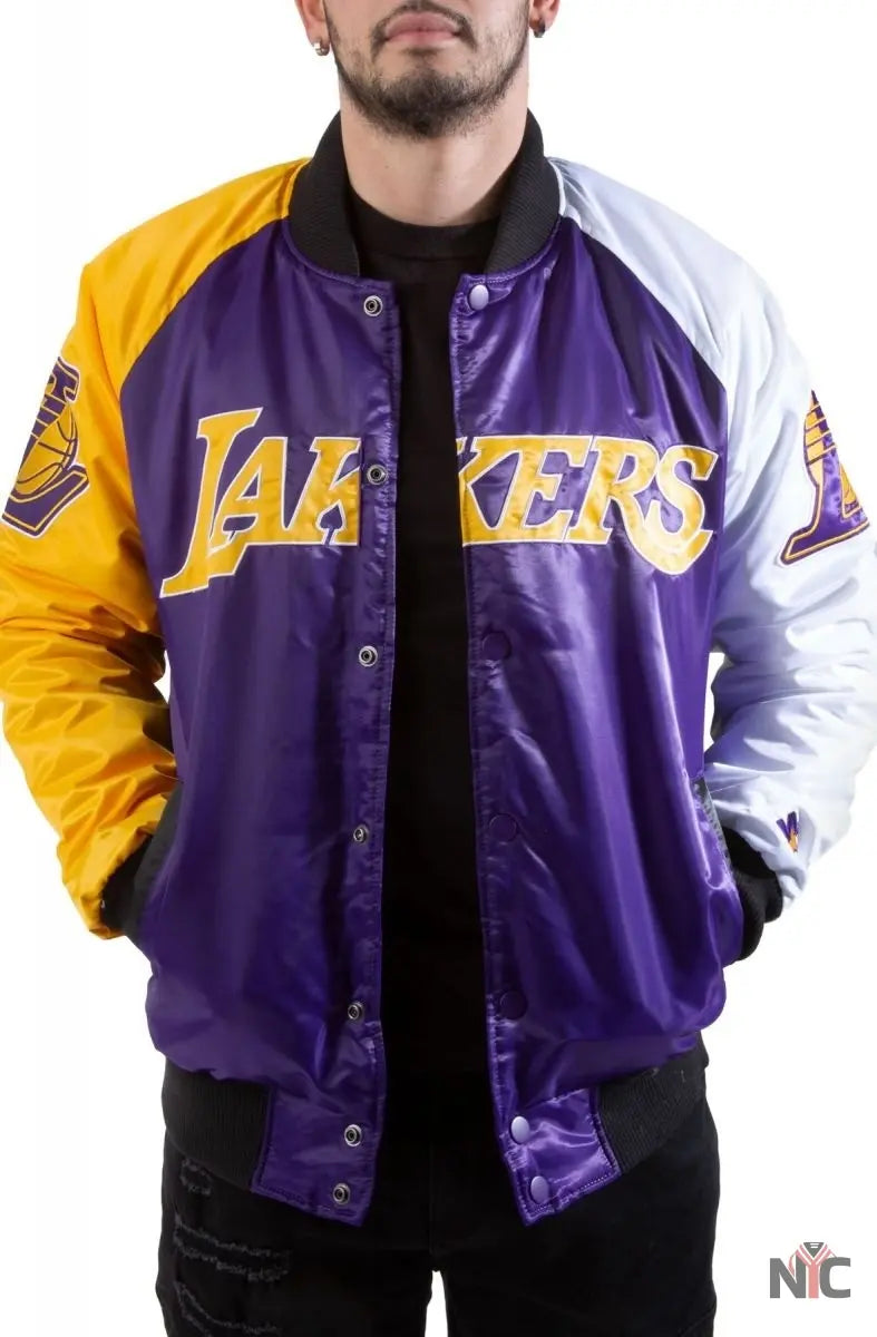 Los Angeles Lakers Tri-Color Varsity Satin Jacket Clanton Jacket
