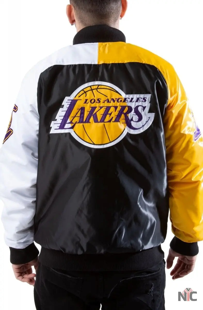 Los Angeles Lakers Tri-Color Varsity Satin Jacket Clanton Jacket