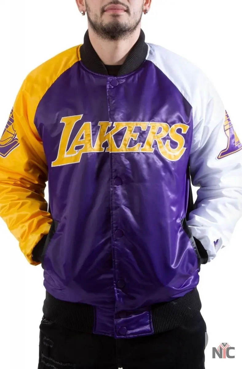 Los Angeles Lakers Tri-Color Varsity Satin Jacket Clanton Jacket