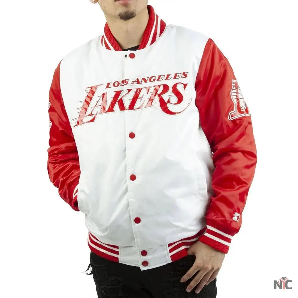 Los Angeles Lakers White And Red Satin Jacket Clanton Jacket
