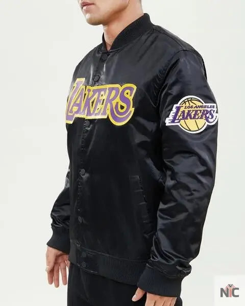 Los Angeles Lakers Wordmark Black Satin Jacket Clanton Jacket