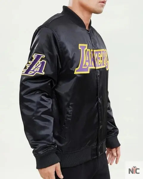 Los Angeles Lakers Wordmark Black Satin Jacket Clanton Jacket