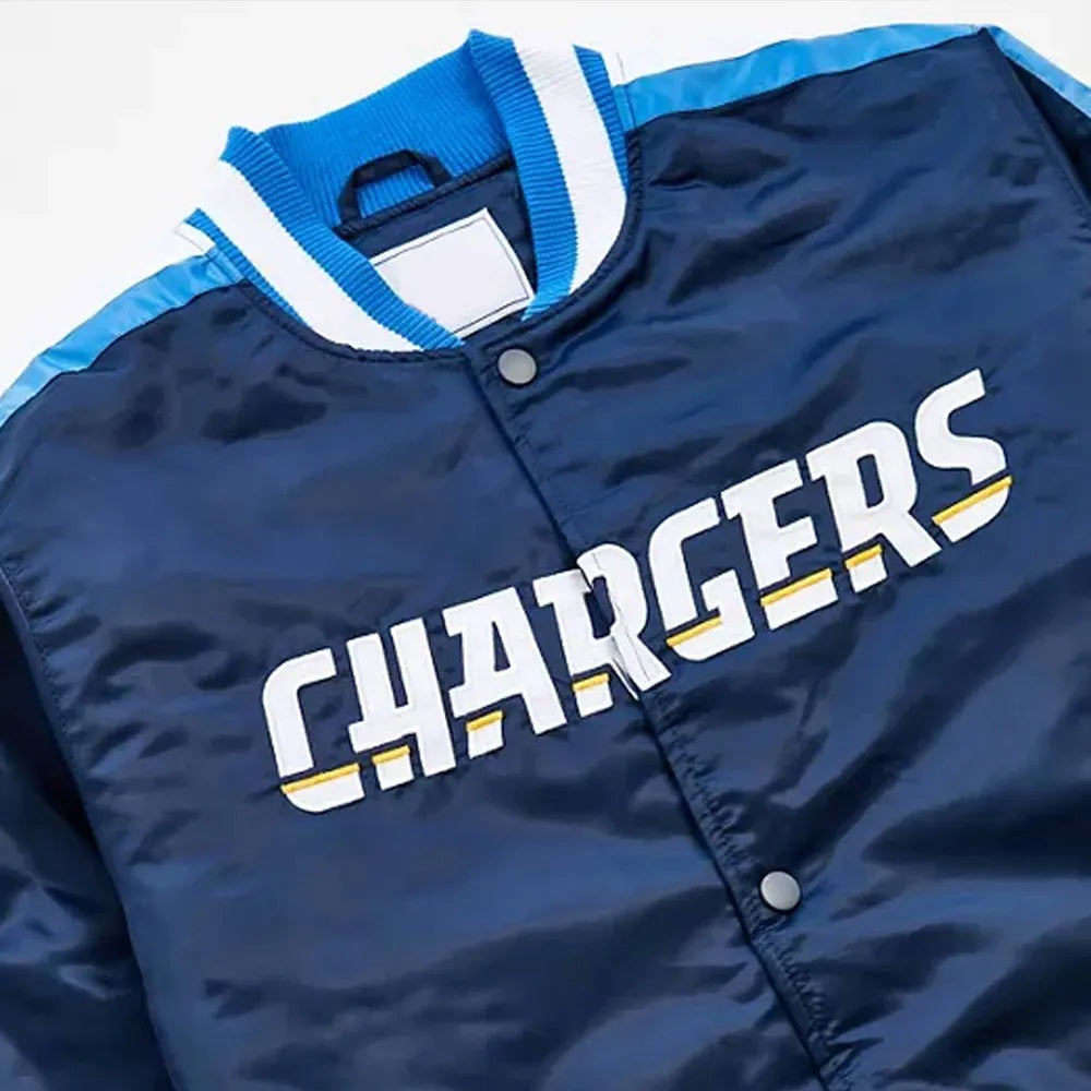 Los Angeles Chargers Striped Navy Blue Satin Jacket WorthVee
