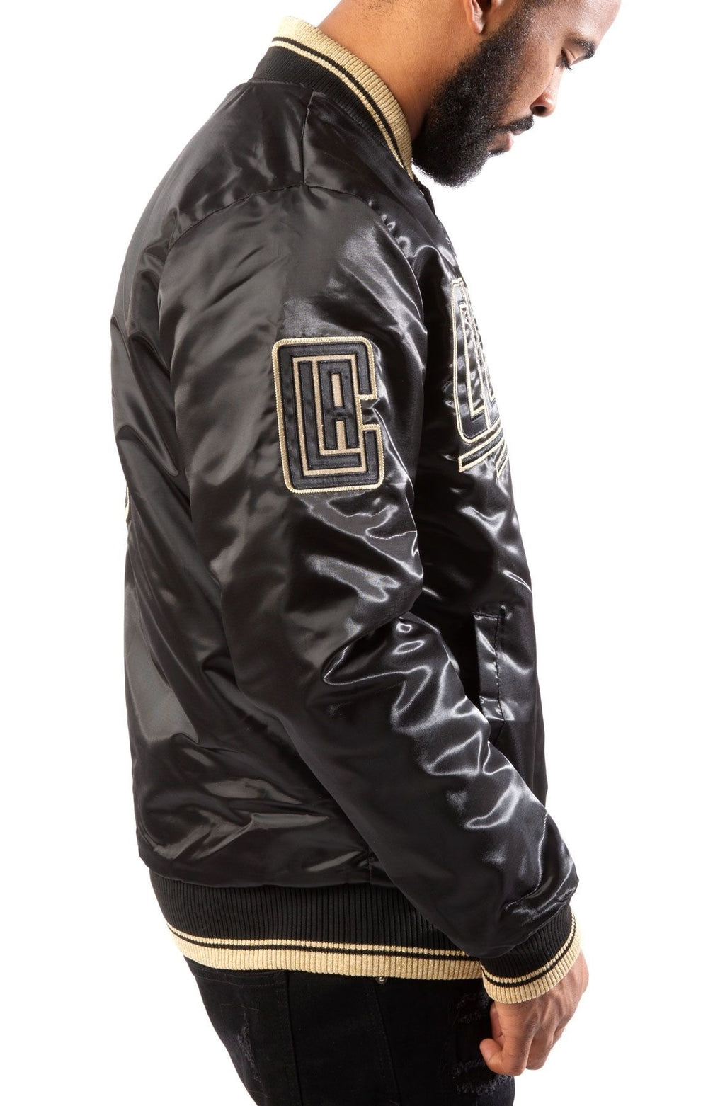 Los Angeles Clippers Black And Gold Satin Bomber Jacket WorthVee