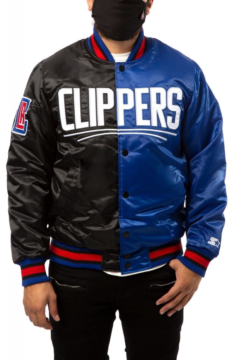 Los Angeles Clippers Black Blue Satin Bomber Jacket WorthVee
