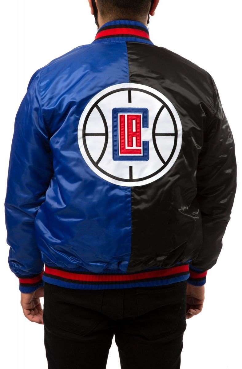 Los Angeles Clippers Black Blue Satin Bomber Jacket WorthVee