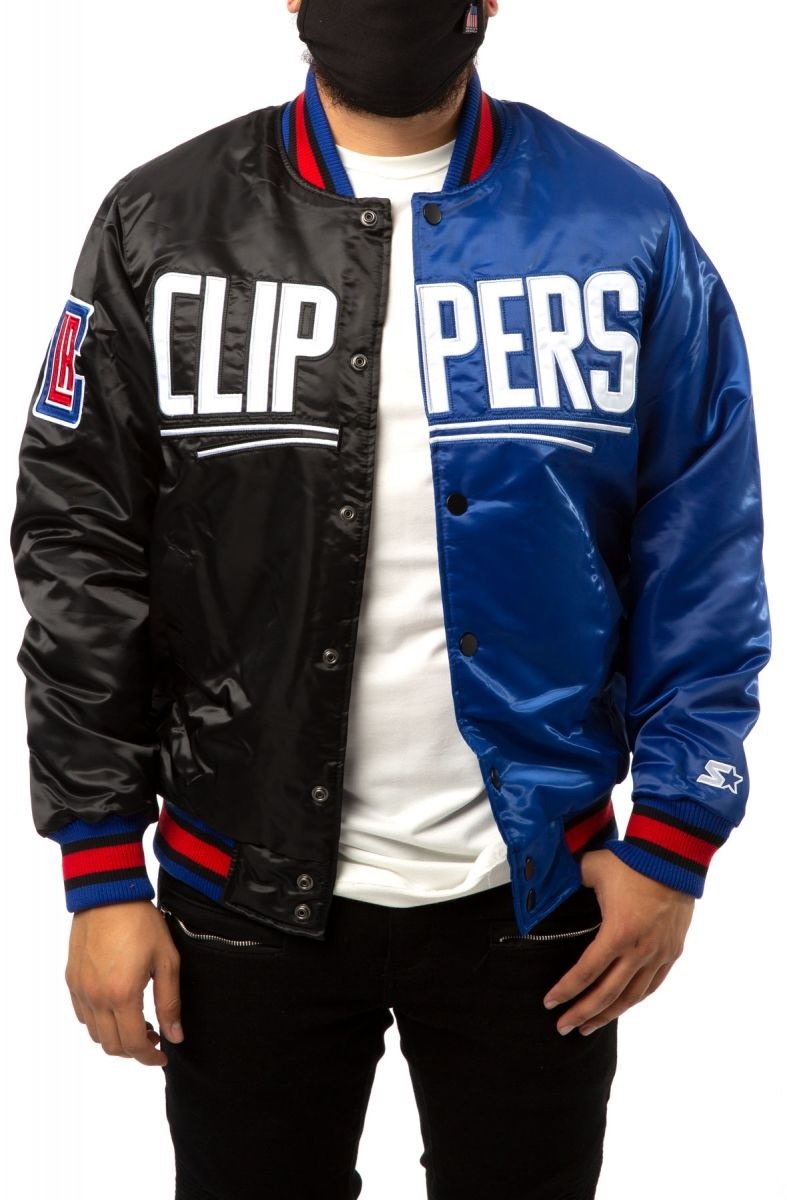 Los Angeles Clippers Black Blue Satin Bomber Jacket WorthVee