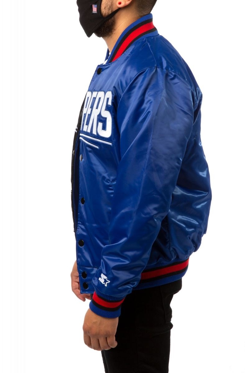 Los Angeles Clippers Black Blue Satin Bomber Jacket WorthVee