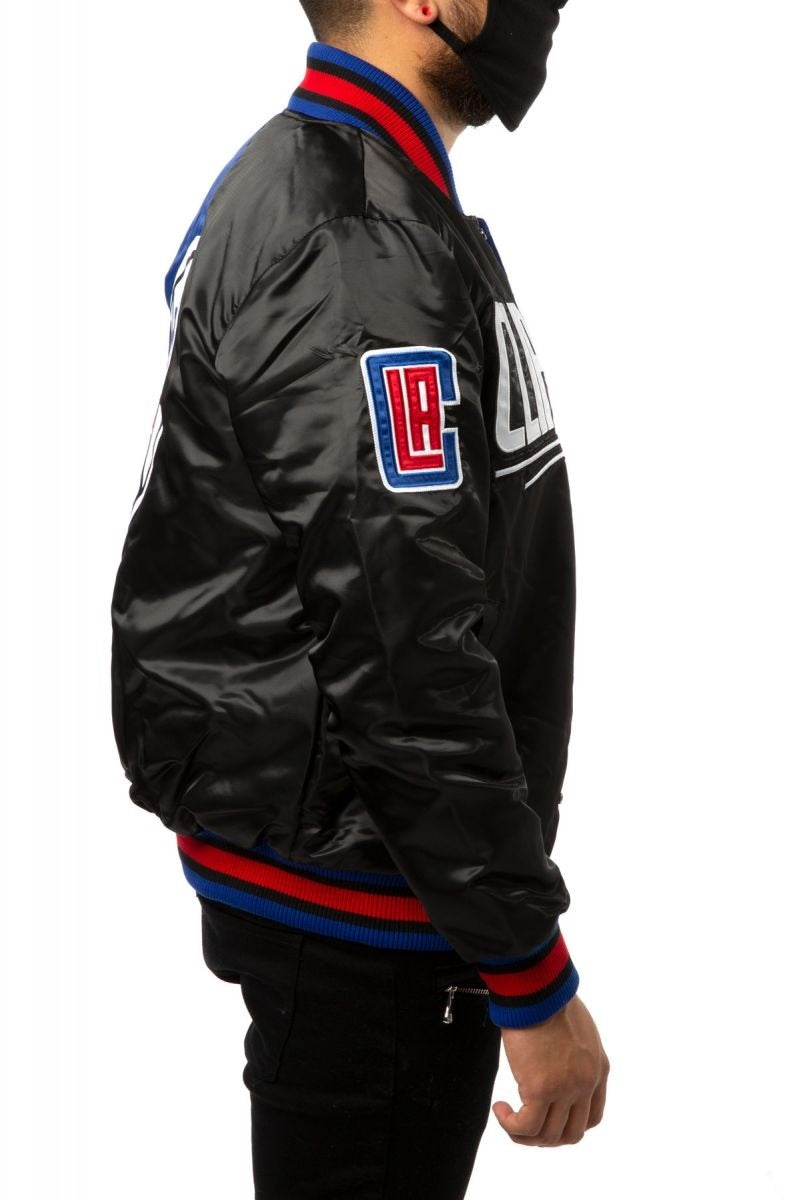 Los Angeles Clippers Black Blue Satin Bomber Jacket WorthVee