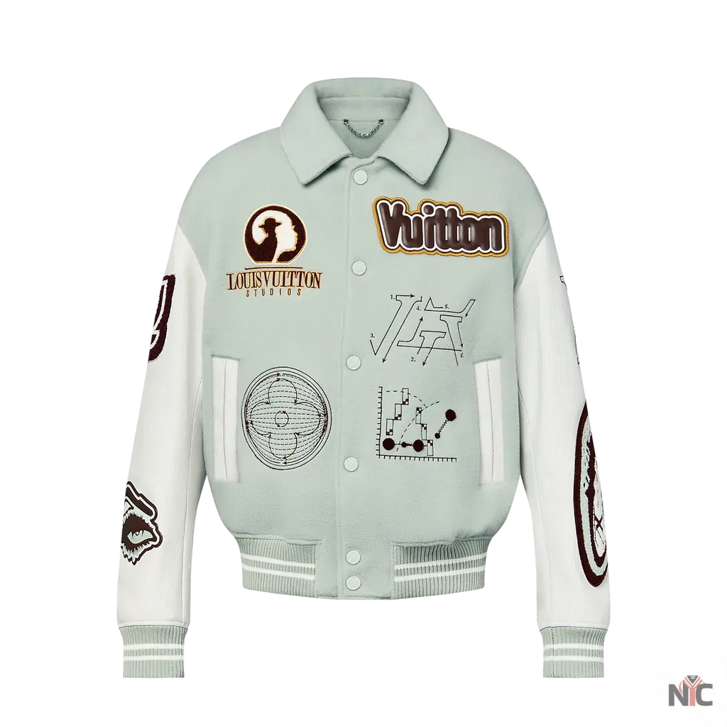 Louis Vuitton Aqua & White Varsity Jacket Clanton Jacket