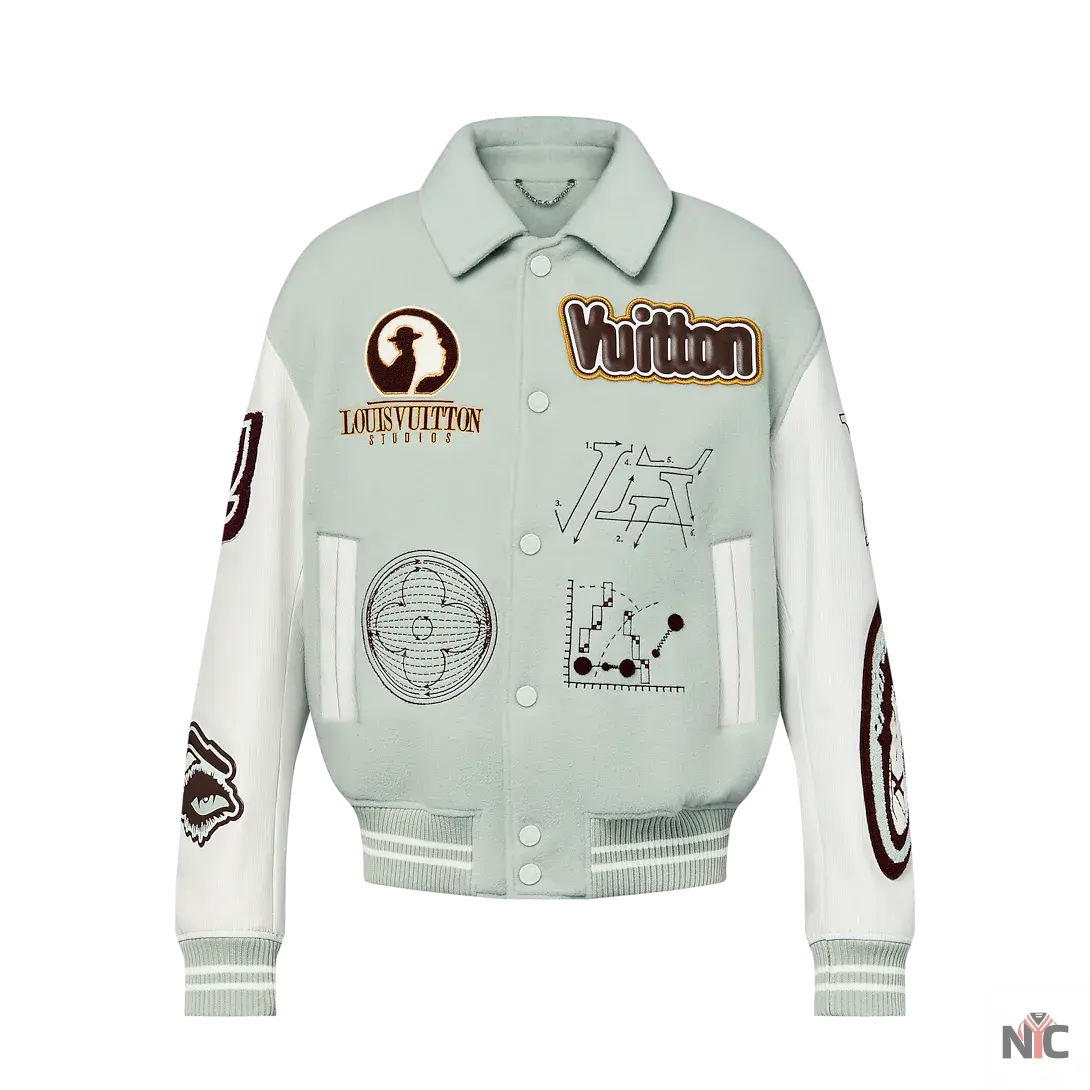 Louis Vuitton Aqua & White Varsity Jacket Clanton Jacket