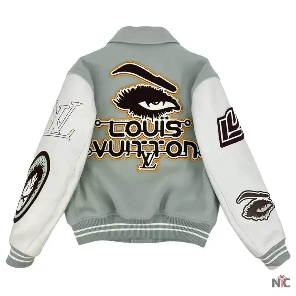 Louis Vuitton Aqua & White Varsity Jacket Clanton Jacket