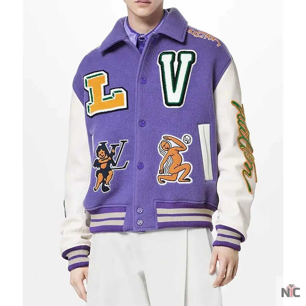 Louis Vuitton Purple and White Varsity Jacket Clanton Jacket