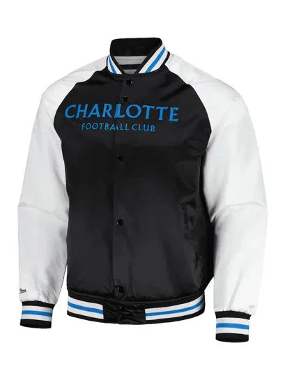 MLS Charlotte FC Black Satin Varsity Jacket Clanton Jacket