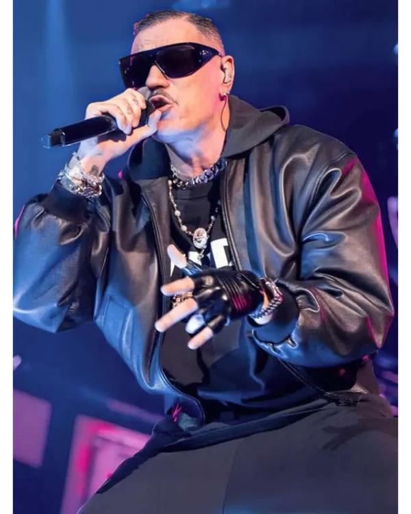 Marracash Rome Concert Black Leather Jacket