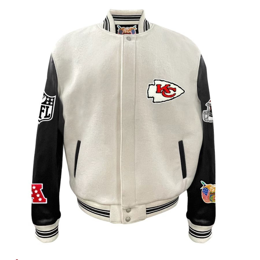 Kansas City Chiefs Jeff Hamilton White Wool & Leather Varsity Jacket WorthVee