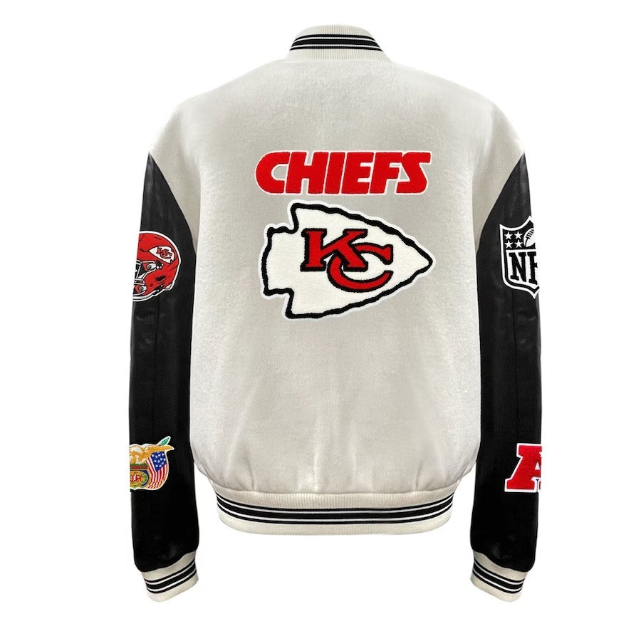 Kansas City Chiefs Jeff Hamilton White Wool & Leather Varsity Jacket WorthVee