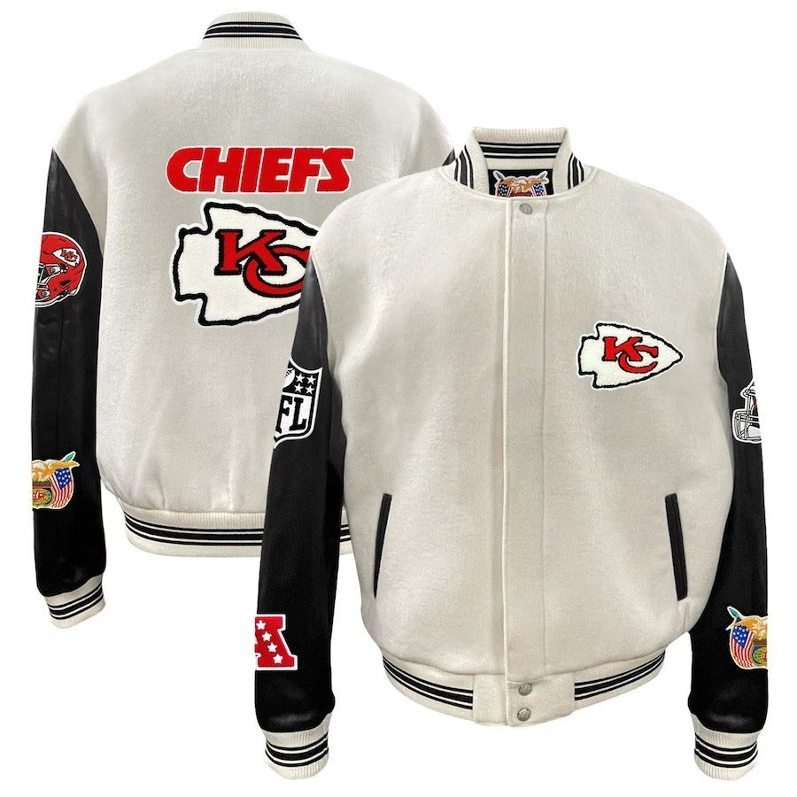 Kansas City Chiefs Jeff Hamilton White Wool & Leather Varsity Jacket WorthVee
