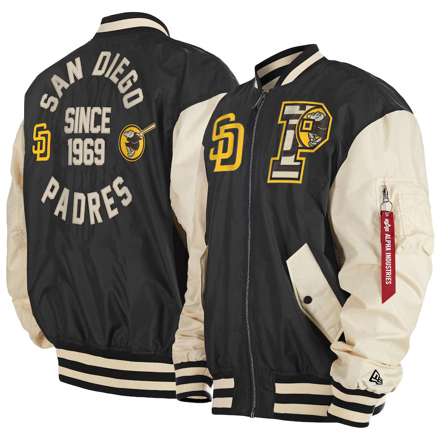 Men's San Diego Padres New Era x Alpha Industries Full-Zip Bomber Jacket Clanton Jacket