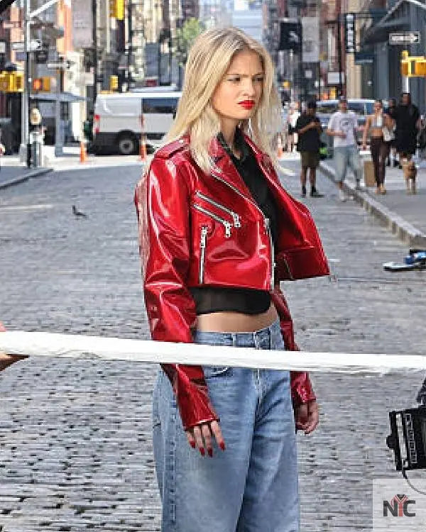 Maybelline Elle Quist Red Leather Jacket Clanton Jacket