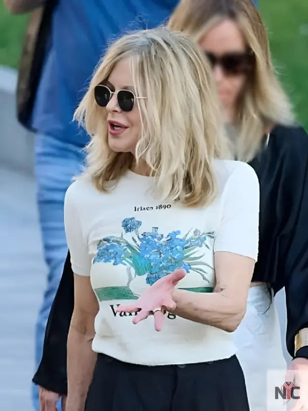 Meg Ryan Madrid 2025 White T-Shirt Clanton Jacket
