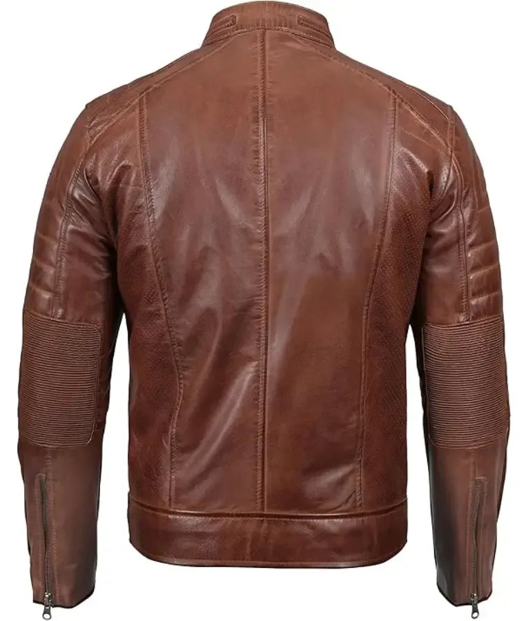 Men Brown Lambskin Cafe Racer Leather Jacket