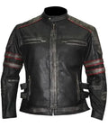 Men Cafe Racer Distressed Black Vintage Leather Jacket