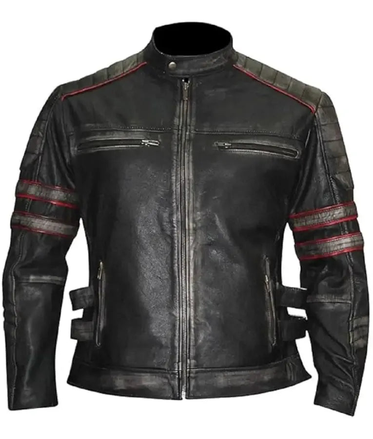 Men Cafe Racer Distressed Black Vintage Leather Jacket