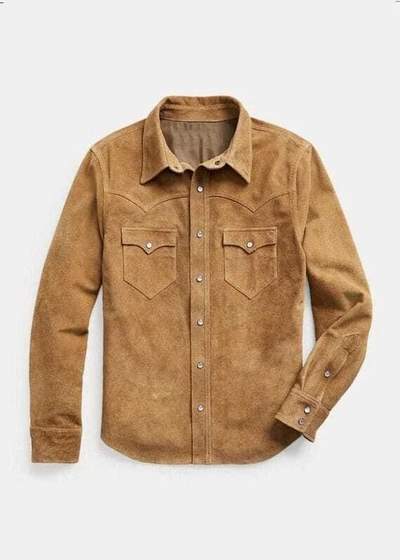 Men Suede Leather Trucker Premium Western Wear Shirt WorthVee